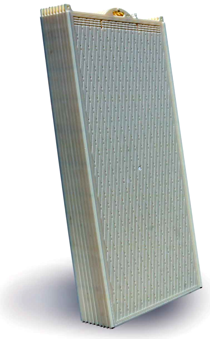Stack of backing plates for flat sheet membrane panel, RisingSun