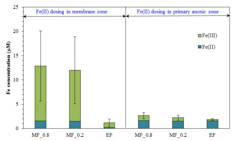 Comparison of Fe(II) and Fe(III) concentrations in MBR supernatant (MF) and effluent (EF) (Credit: Water Research/Journal of Membrane Sci)