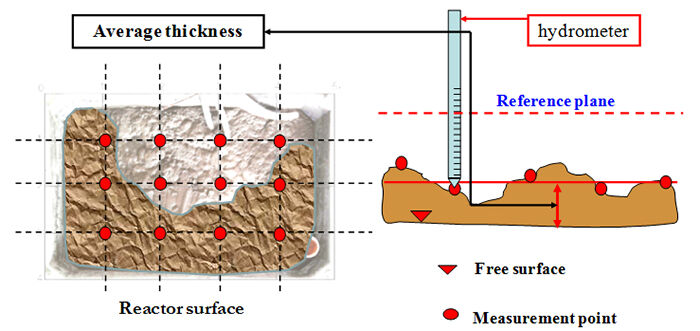 Measurement of aerobic reactor area covered and thickness of the foam (adapted from Di Bella and Torregrossa, 2013)