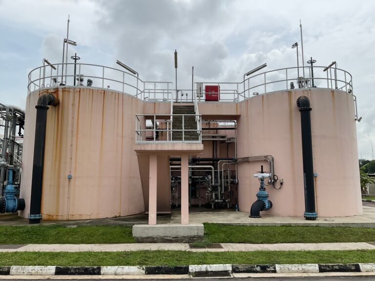Two biosorption towers, Ulu Pandan Integrated Validation Plant
