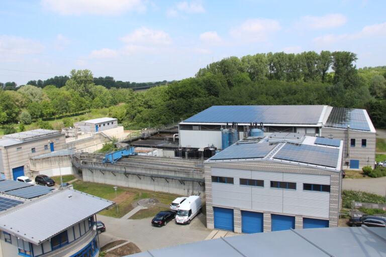 A view of the photovoltaic cells installed on the roof surfaces