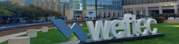 WEFTEC logo outside exhibition building in Chicago