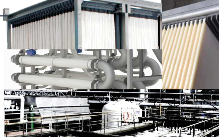 Images of membrane modules of PCI (HF), Berghof (MT) and Ecologix (FS), with MBR plant (Shanghai Megavision)