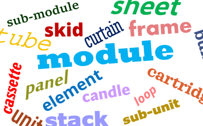 An image to illustrate an array of terms relating to membrane technology - cassette, tube, module, skid, frame, sheet, candle, stack, cartridge, loop, panel, element and sub-unit.