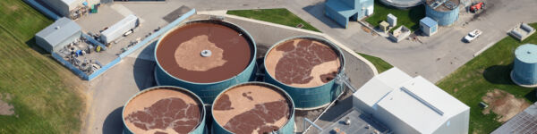 Image of a wastewater treatment plant from above