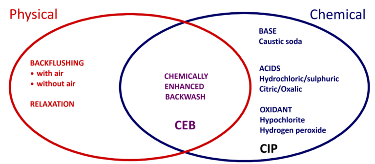 Venn diagram of membrane cleaning methods