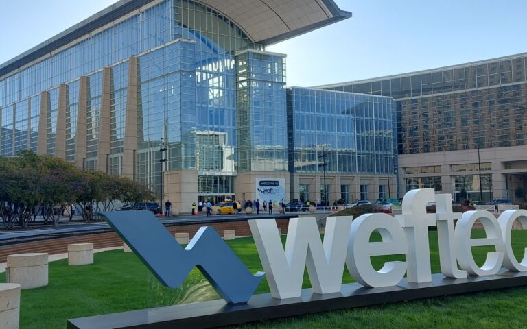 WEFTEC logo outside exhibition building in Chicago